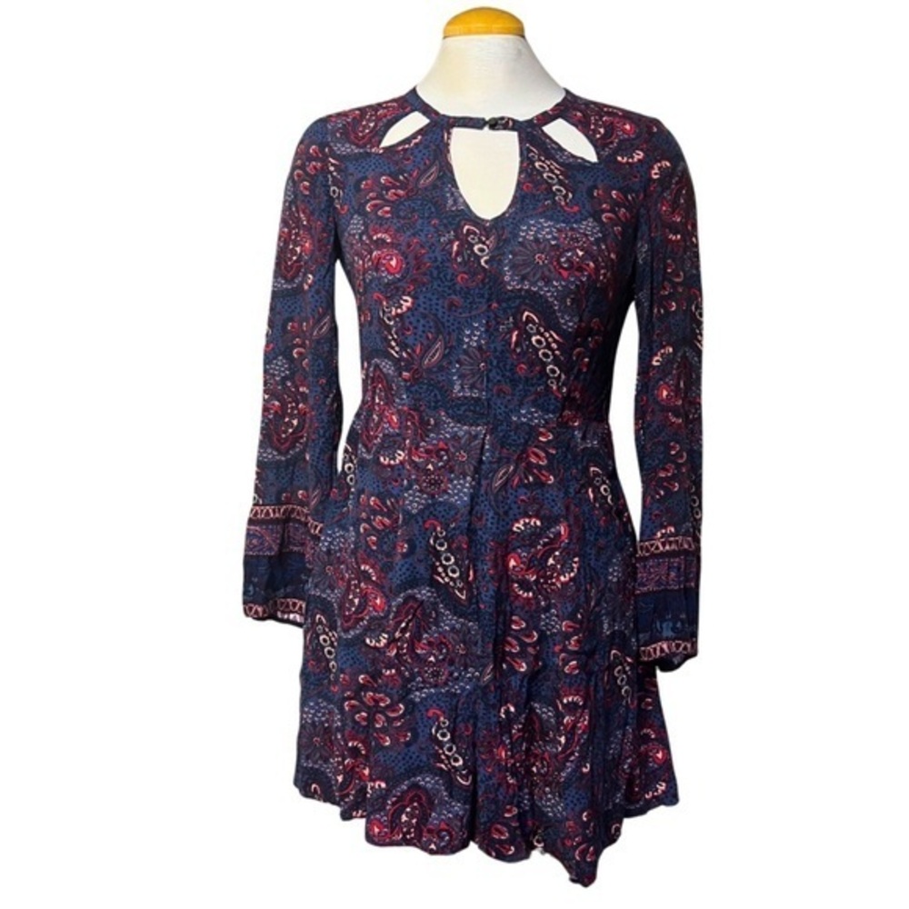 American Eagle Size Small Bohemian Hippie Dress | Navy Blue with Red Pattern |